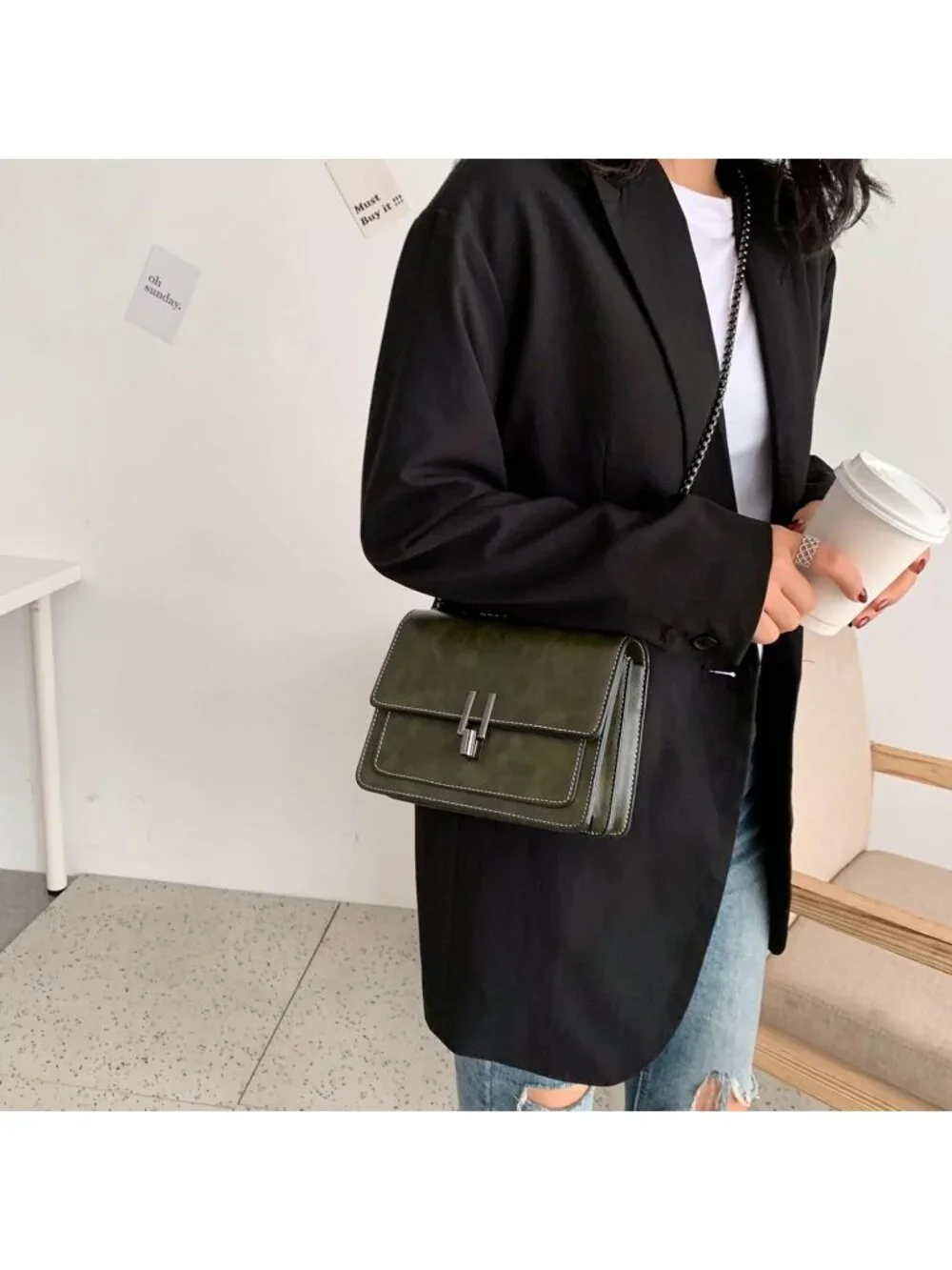 Womens Green Quilted Small Pu Leather Shoulder Purse Chain Crossbody Bag